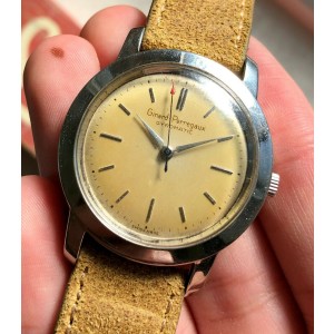 Vintage Girard Perregeux Gyromatic Automatic Patina Dial Steel Case Watch