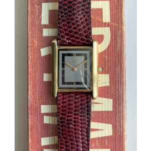 Cartier Tank Quartz Two Tone Black and Grey Roman Numeral Dial Gold Watch