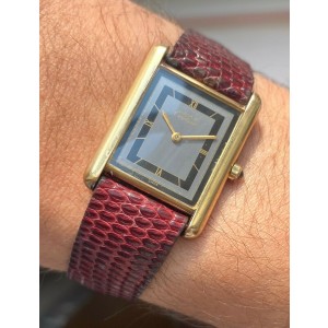 Cartier Tank Quartz Two Tone Black and Grey Roman Numeral Dial Gold Watch