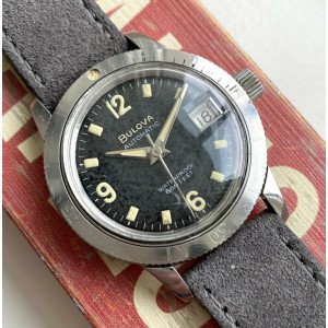 Vintage Bulova Snorkel Diver Automatic Black Patina Dial Steel Case Watch