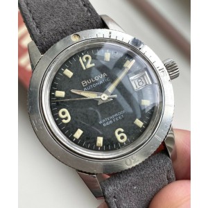 Vintage Bulova Snorkel Diver Automatic Black Patina Dial Steel Case Watch