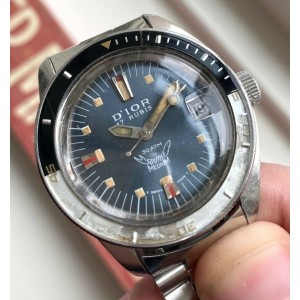 Vintage Squale Medium Automatic Quickset Date Blue Dial Diver Steel Case Watch