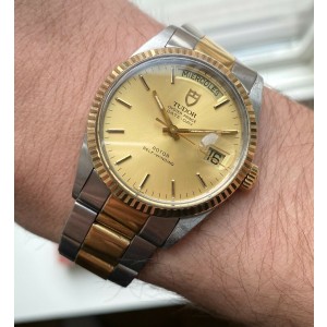 Tudor Oyster Prince Dateday Quickset Champagne Sunburst Dial Two Tone Watch