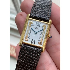 Cartier Tank Quartz Tri Tone White Roman Numeral 18K Gold Electroplated Watch