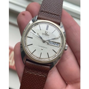 Vintage Omega Constellation Chronometer Automatic Linen Dial Daydate Steel Watch
