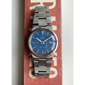 Vintage Omega Geneve Automatic Blue Dial Quickset Date w/ Bracelet Watch 