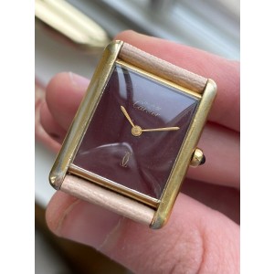 Vintage Cartier Tank Quartz 18K Electroplated Case Rare Red Dial Watch