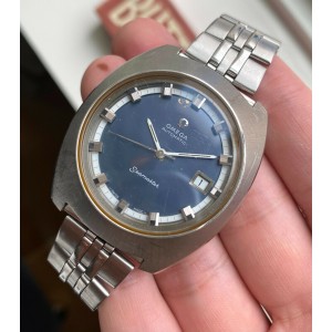 Vintage Omega Seamaster Automatic Ref. 166.110 Blue Dial Quickset Egg Case Watch