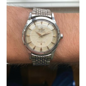 Vintage Omega Constellation Automatic Cream Crosshair Patina Dial Steel Watch