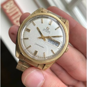 Vintage Omega Seamaster Jumbo 166.032 Automatic Daydate Textured Dial Gold Watch