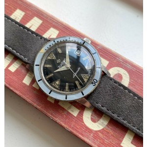Vintage Zodiac Sea Wolf 50s Automatic Black Gilt Dial Bakelite Bezel Diver Watch