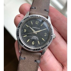 Vintage Bulova Sea Hunter Manual Wind Diver Black "Explorer" Dial Steel Watch