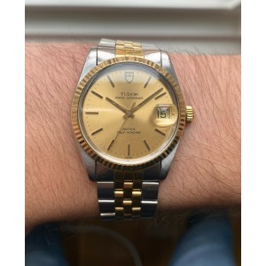 Tudor Prince Oysterdate Automatic 75203 Champagne Dial Quickset Two Tone Watch