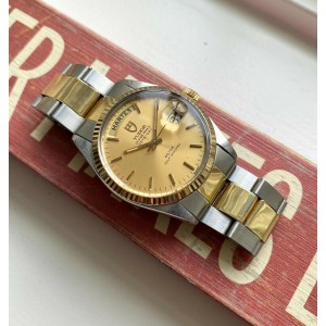Tudor Oyster Prince Dateday 80s Quickset Champagne Sunburst Dial Two Tone Watch