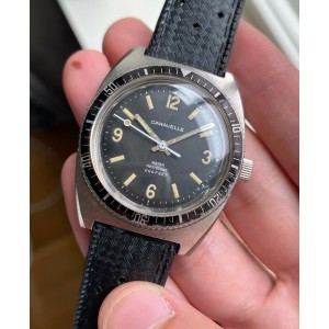 Vintage Caravelle Sea Hunter Manual Wind 666 Diver Black "Explorer" Dial Watch