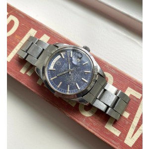 Vintage Tudor 38mm 70s Oyster Prince Dateday Sunburst Blue Patina Dial Watch