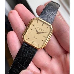 Vintage Patek Philippe 18K Yellow Gold Tank Quartz Matte Champagne Dial Watch