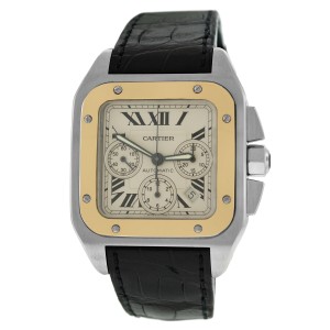 Cartier Santos 100 XL 2740 Chronograph Date 18k Gold Steel Automatic 41MM Watch