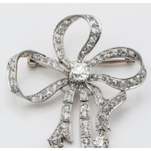 Antique Gold Platinum and Diamond Bow Brooch