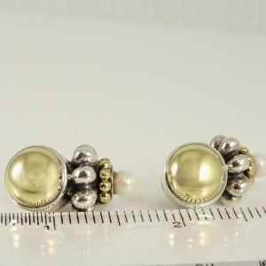  Lagos Sterling Silver 18K Yellow Gold Dome Caviar Earrings