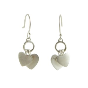 Me & Ro 925 Sterling Silver Double Heart Drop Dangle Hook Earrings