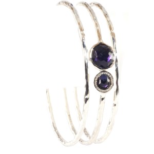 Ippolita 925 Sterling Silver with Purple Stone and Diamond Trio Set Bangle Bracelet 