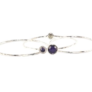 Ippolita 925 Sterling Silver with Purple Stone and Diamond Trio Set Bangle Bracelet 