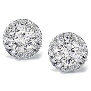 14K White Gold 0.85CT Pave Halo Diamond Cluster Studs Earrings 