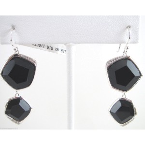 Ippolita 925 Sterling Silver with Black Onyx and 0.16ctw Diamond Drop Dangle Earrings 