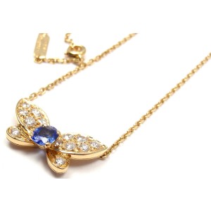 Authentic! VAN CLEEF ARPELS 18k Yellow Gold Diamond Sapphire Butterfly Necklace