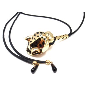 Cartier Panther Panthere 18k Yellow Gold Emerald Lacquer Cord Necklace