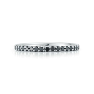 Rachel Koen Black Diamond Pave Stackable Ring 18K White Gold 0.45cts Size 6.5