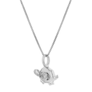 18K White Gold Diamond Turtle Pendant Necklace Bliss by Damiani 0.02 Cttw