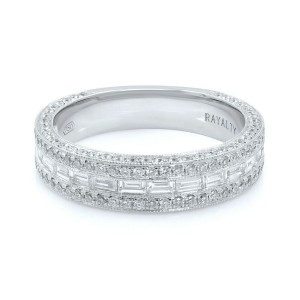 Baguette and Round Diamond Eternity Ring in 18K White Gold 1.14 cttw.