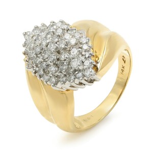 Rachel Koen Cluster Diamond Ring 14K Gold 1.30cttw Ring Size 6.5