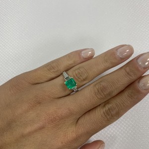 Rachel Koen GREEN Emerald Diamond Engagement Ring 1.71ct Size 6.25 White Gold