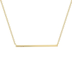 14K Yellow Gold Pave Diamond 0.08cttw Horizontal Bar Pendant 16 Inch Necklace