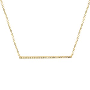 14K Yellow Gold Pave Diamond 0.08cttw Horizontal Bar Pendant 16 Inch Necklace