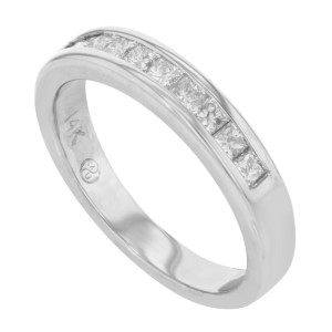 Rachel Koen 14K White Gold Diamond Wedding Band Ladies Ring 0.75Cttw Size 7
