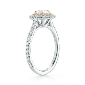 Double Halo Pink Diamond Round Cut Engagement Ladies Ring Platinum 1.17 cttw