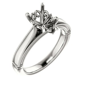 Rachel Koen 14K White Gold Pear Cut Solitaire Engagement Ring Mounting Size 6.5
