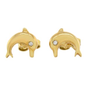 Rachel Koen 18K Yellow Gold Diamond Ladies Dolphin Earrings 0.20 Cttw