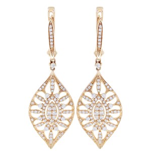 Rachel Koen Rose Gold Marquise Drop Diamond Earrings 14K Rose Gold 1.09cttw