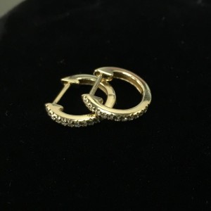 Rachel Koen 14K Yellow Gold Pave Diamond Huggie Earrings 0.07cttw