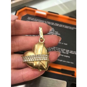 Rachel Koen 14K Yellow Gold Solid Heart Pendant with Diamonds 1.00cttw