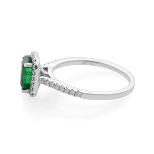 Rachel Koen 18K White Gold Green Emerald Diamond Halo Engagement Ring 1.02cts