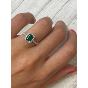 Rachel Koen 18K White Gold Green Emerald Diamond Halo Engagement Ring 1.02cts