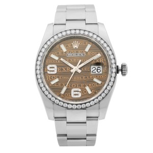 Rolex Datejust Steel Diamond Bronze Wave Dial Automatic Unisex 36mm Watch 116244
