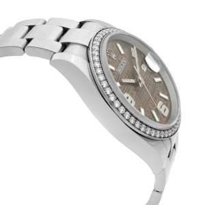 Rolex Datejust Steel Diamond Bronze Wave Dial Automatic Unisex 36mm Watch 116244