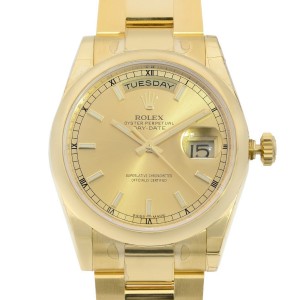 Rolex Day-Date 36mm 18K Yellow Gold Champagne Dial Automatic Mens Watch 118208